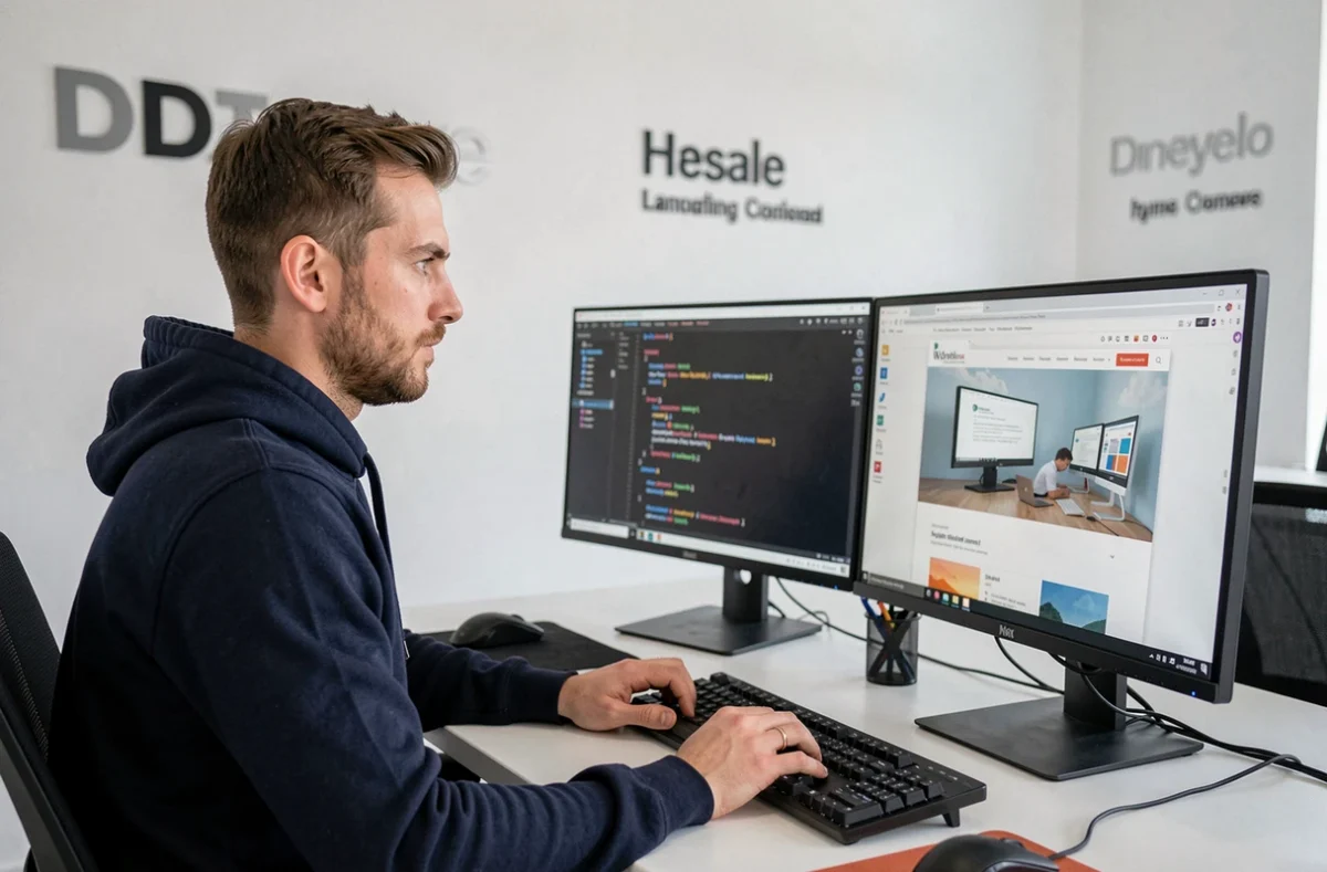 Développeur web de l'agence Jeelip travaillant sur un projet WordPress dans un bureau moderne