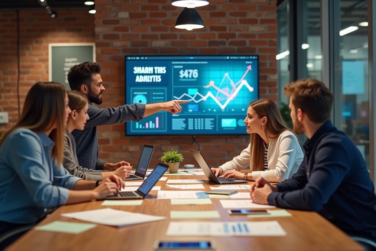 Groupe de stratèges marketing en réunion collaborative
