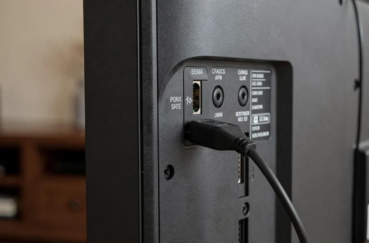 Clé de streaming HDMI branchée sur un ancien téléviseur pour accéder à la TV par Internet sans décodeur externe