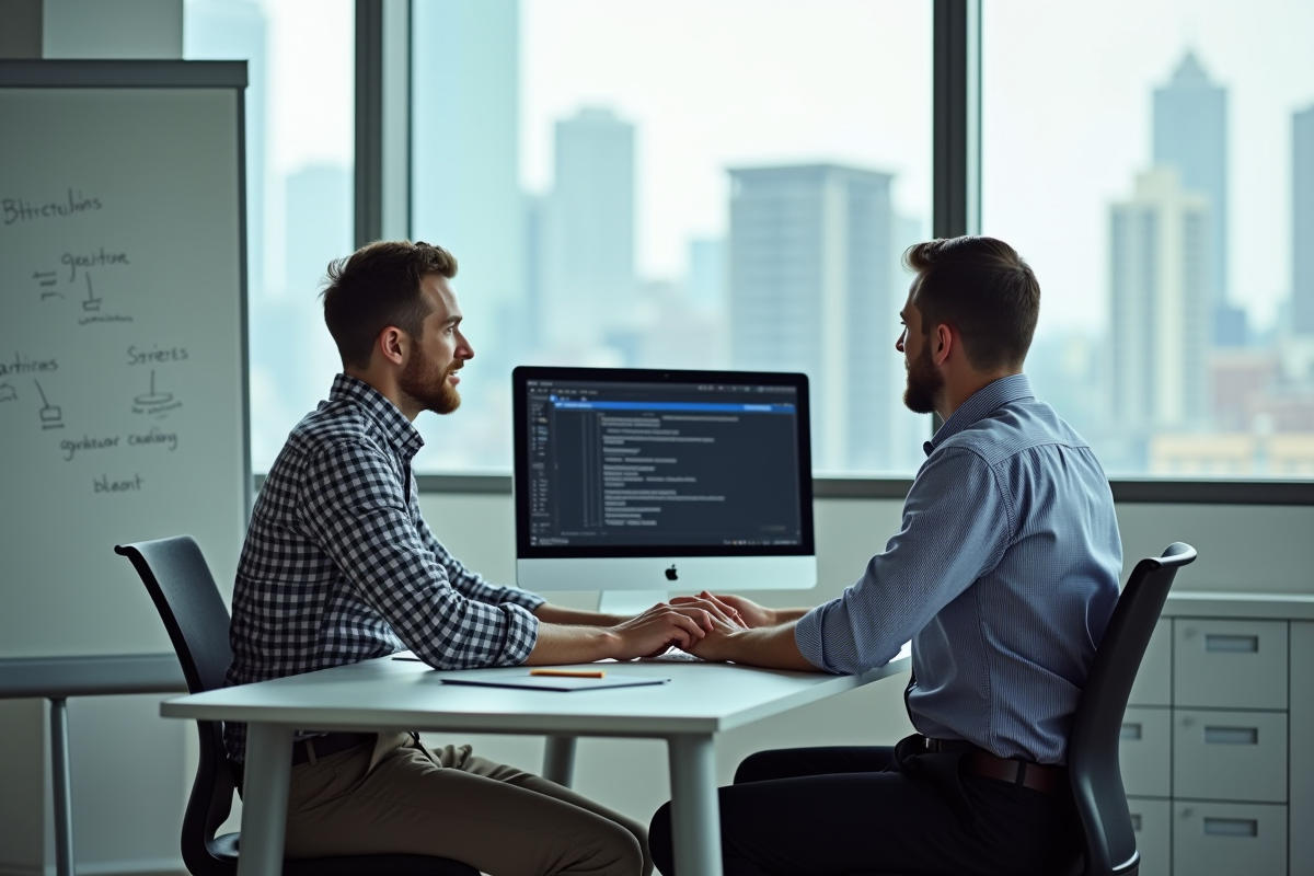 Homme d affaires collaborant avec un collègue au bureau