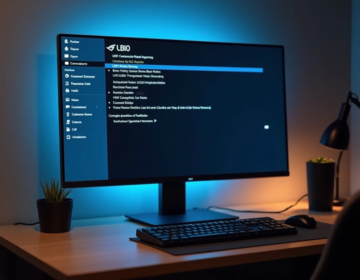 &Eacute;cran BIOS UEFI AORUS affich&eacute; sur un moniteur de bureau avec menu de configuration USB visible