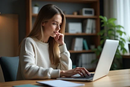 Femme dans son bureau met &agrave; jour son mot de passe email