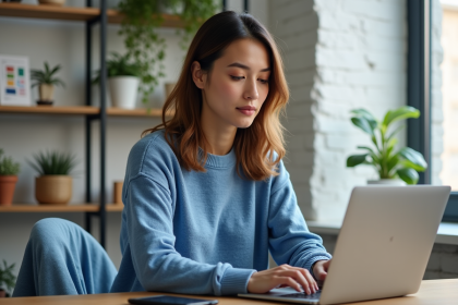 Femme cr&eacute;ant un compte Microsoft sur son ordinateur portable