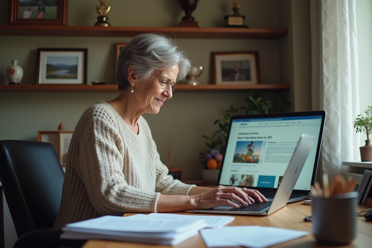 Femme remplissant en ligne des formulaires de licence handball &agrave; domicile
