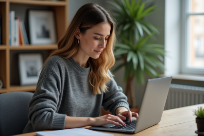 Femme ajustant la sécurité sur son ordinateur portable à la maison