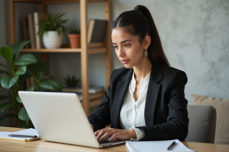 Jeune femme professionnelle travaillant à domicile