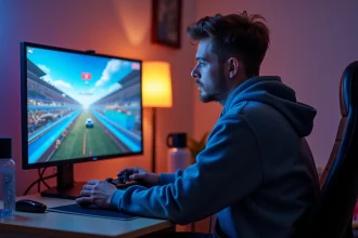 Jeune homme gamer concentré jouant à Rocket League avec BakkesMod