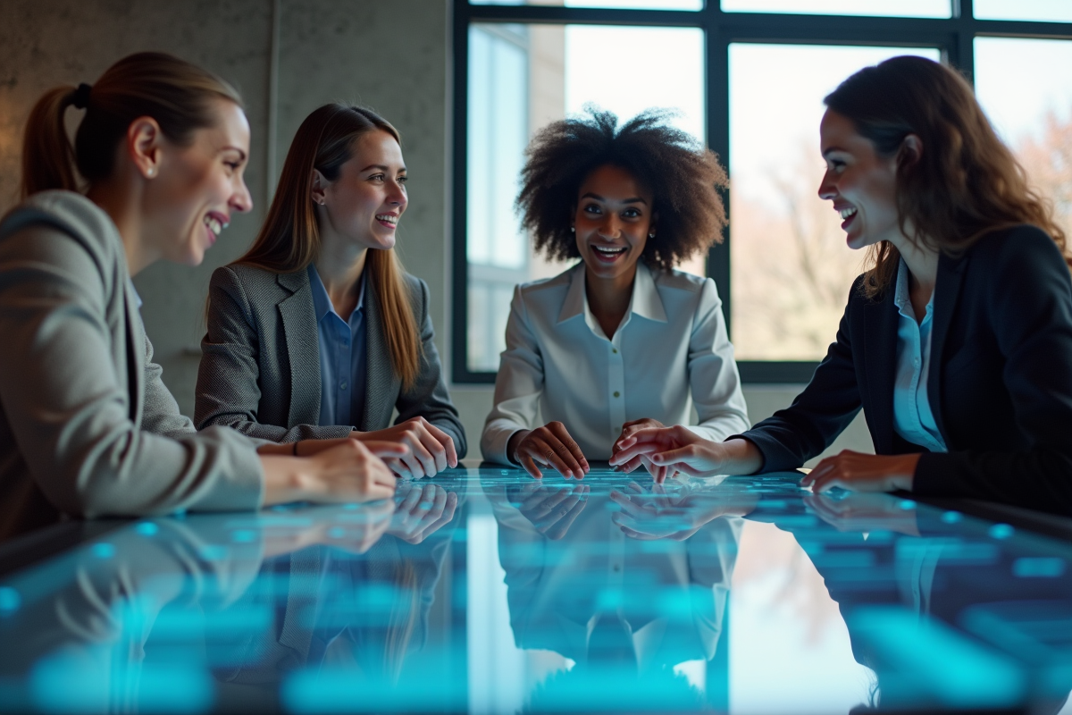 Groupe de jeunes professionnels discutant autour d