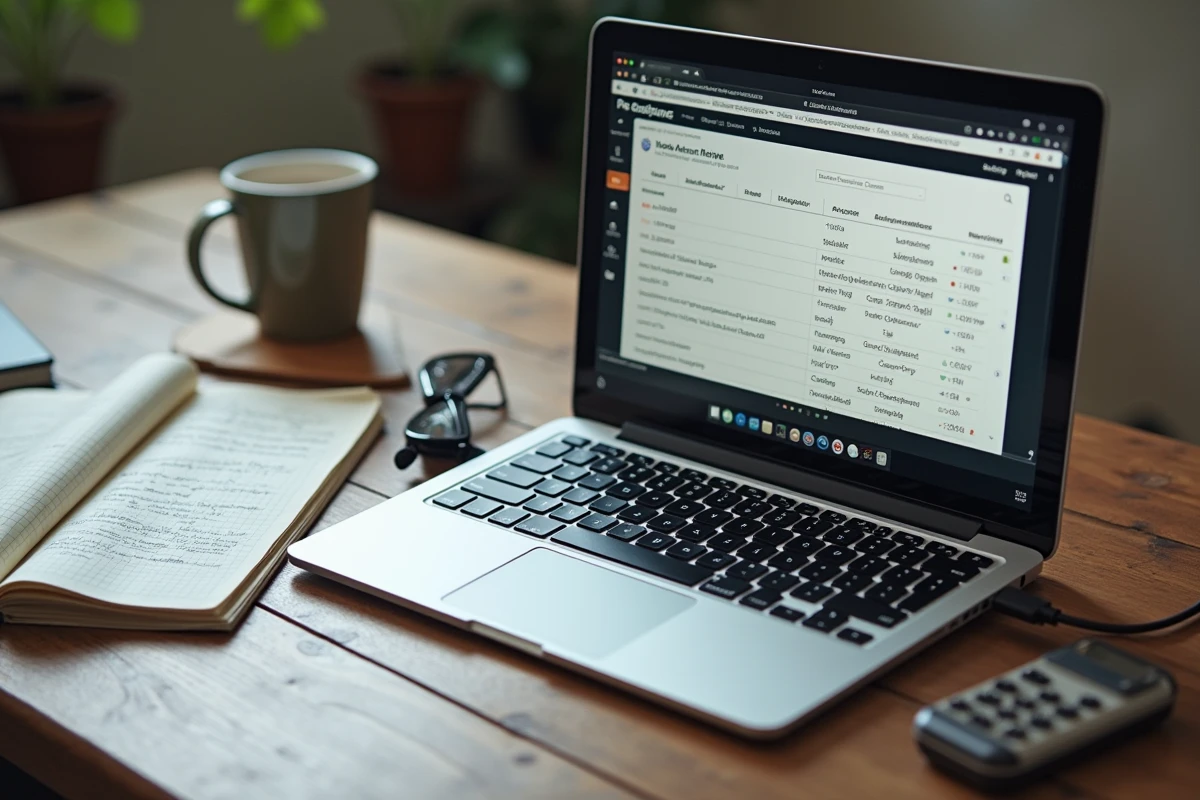 Vue rapprochée d'un écran d'ordinateur affichant une interface d'archivage de forum avec des notes manuscrites sur un bureau en bois