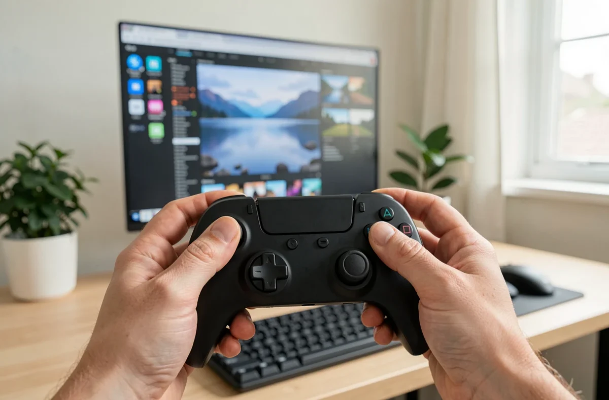 Manette Switch Pro posée près d'un ordinateur portable