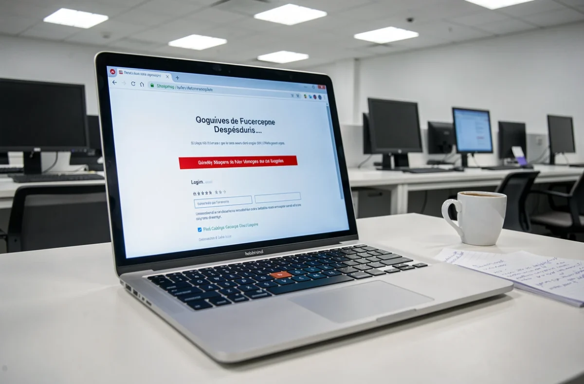 Ordinateur portable affichant une erreur de connexion sur le portail Convergence AC Grenoble dans une salle informatique universitaire