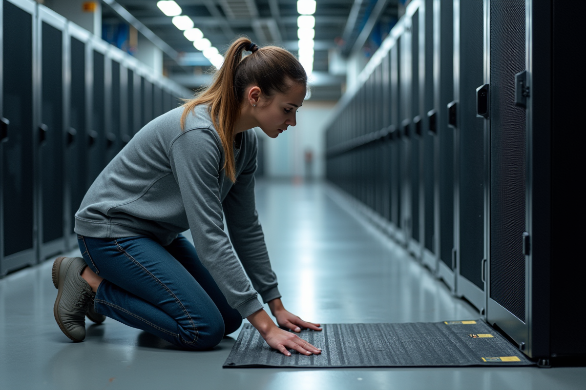 Technicienne en travail dans un centre de serveurs high-tech