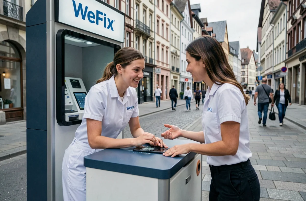 Kiosque WeFix Mulhouse proposant une réparation express de smartphone en centre-ville